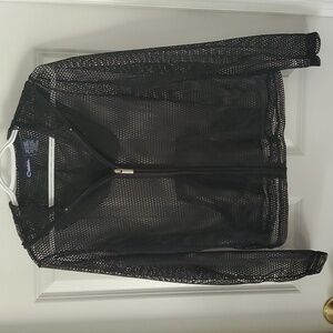 Catalina Black Mesh Swimcover Hooded Zip Closure Jacket Size M